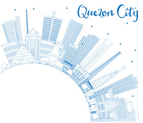 Fototapeta premium Outline Quezon City Philippines Skyline with Blue Buildings and Copy Space.