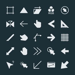 Modern Simple Set of arrows, cursors, design Vector fill Icons. ..Contains such Icons as tool,  flip,  color,  background,  sign,  isolated and more on dark background. Fully Editable. Pixel Perfect.