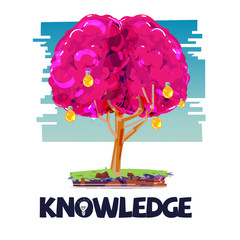 Brain tree with lightbulb as fruit. intelligence idea concept - vector