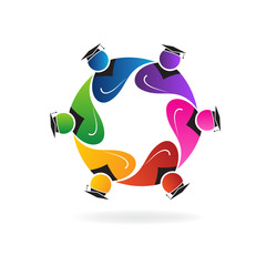 Logo teamwork graduation students in a hug