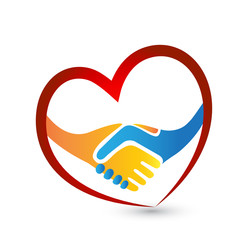 Logo handshake people love heart unity concept