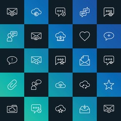 Modern Simple Set of cloud and networking, chat and messenger, email Vector outline Icons. ..Contains such Icons as chat,  flat and more on dark and gradient background. Fully Editable. Pixel Perfect.