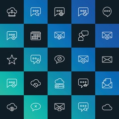 Modern Simple Set of cloud and networking, chat and messenger, email Vector outline Icons. ..Contains such Icons as  block, sms and more on dark and gradient background. Fully Editable. Pixel Perfect.