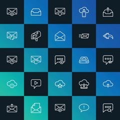 Modern Simple Set of cloud and networking, chat and messenger, email Vector outline Icons. ..Contains such Icons as  envelope and more on dark and gradient background. Fully Editable. Pixel Perfect.