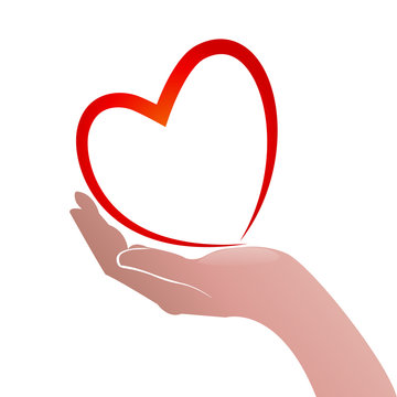 Logo hand care a love heart charity concept