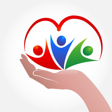 Logo hand caring people love heart icon symbol