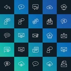 Modern Simple Set of cloud and networking, chat and messenger, email Vector outline Icons. ..Contains such Icons as money, exit and more on dark and gradient background. Fully Editable. Pixel Perfect.