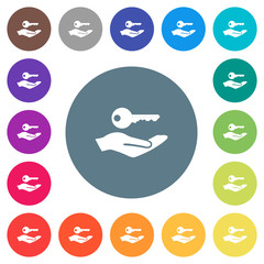 Security service flat white icons on round color backgrounds