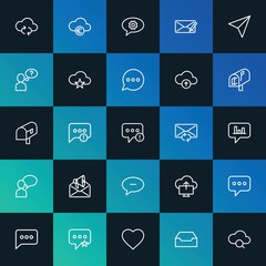 Modern Simple Set of cloud and networking, chat and messenger, email Vector outline Icons. ..Contains such Icons as  sms, money and more on dark and gradient background. Fully Editable. Pixel Perfect.