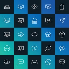 Modern Simple Set of cloud and networking, chat and messenger, email Vector outline Icons. ..Contains such Icons as  memory and more on dark and gradient background. Fully Editable. Pixel Perfect.