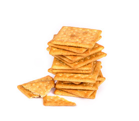 Close up the healthy  whole wheat cracker on white background
