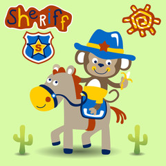 monkey the funny sheriff, vector cartoon illustration
