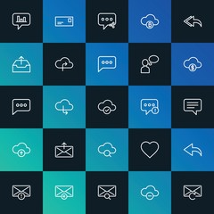 Modern Simple Set of cloud and networking, chat and messenger, email Vector outline Icons. ..Contains such Icons as  love, sky and more on dark and gradient background. Fully Editable. Pixel Perfect.