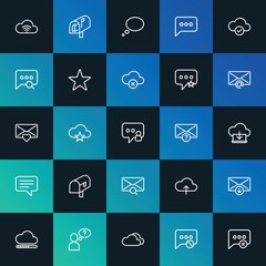 Modern Simple Set of cloud and networking, chat and messenger, email Vector outline Icons. ..Contains such Icons as  think and more on dark and gradient background. Fully Editable. Pixel Perfect.
