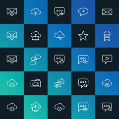 Modern Simple Set of cloud and networking, chat and messenger, email Vector outline Icons. ..Contains such Icons as  close, sms and more on dark and gradient background. Fully Editable. Pixel Perfect.