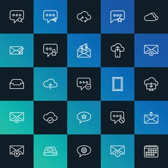 Modern Simple Set of cloud and networking, chat and messenger, email Vector outline Icons. ..Contains such Icons as outdoors and more on dark and gradient background. Fully Editable. Pixel Perfect.