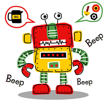 funny colorful robot, vector cartoon illustration