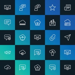 Modern Simple Set of cloud and networking, chat and messenger, email Vector outline Icons. ..Contains such Icons as  chat,  new and more on dark and gradient background. Fully Editable. Pixel Perfect.