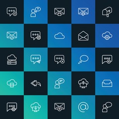 Modern Simple Set of cloud and networking, chat and messenger, email Vector outline Icons. ..Contains such Icons as  blue,  web and more on dark and gradient background. Fully Editable. Pixel Perfect.