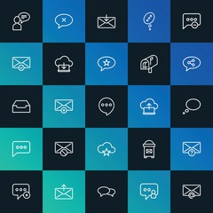 Modern Simple Set of cloud and networking, chat and messenger, email Vector outline Icons. ..Contains such Icons as chat,  line and more on dark and gradient background. Fully Editable. Pixel Perfect.