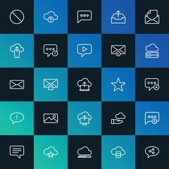 Modern Simple Set of cloud and networking, chat and messenger, email Vector outline Icons. ..Contains such Icons as  share and more on dark and gradient background. Fully Editable. Pixel Perfect.