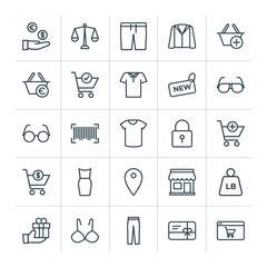 Modern Simple Set of clothes, shopping Vector outline Icons. ..Contains such Icons as  t-shirt,  business,  present,  clothes,  bikini,  buy and more on white background. Fully Editable. Pixel Perfect
