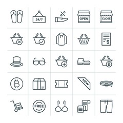 Modern Simple Set of clothes, shopping Vector outline Icons. ..Contains such Icons as  sale,  style, bra,  technology, market,  open,  warm and more on white background. Fully Editable. Pixel Perfect