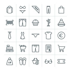 Modern Simple Set of clothes, shopping Vector outline Icons. ..Contains such Icons as  house,  bill, summer,  dress,  young,  sign,  white and more on white background. Fully Editable. Pixel Perfect