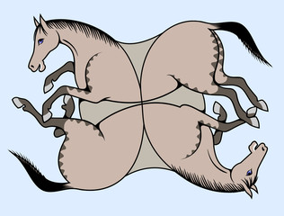 Vector image of a pair of horses in the shape of an ornament