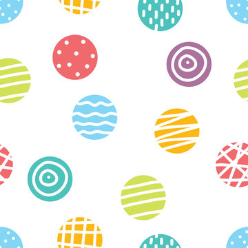 Cute seamless pattern, polka dot fabric, wallpaper, vector.