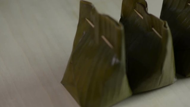 close up three packs of lemak manis .Traditional asian food