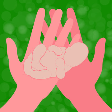 International Midwives Day. Hands ang newborn baby