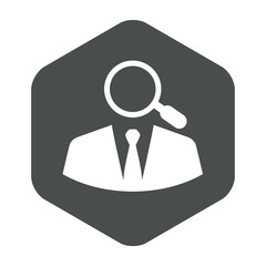 Icono plano hombre de negocios con lupa en hexágono color gris
