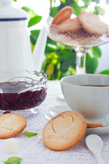 Homemade shortbread cookie with the inscription in Russian 