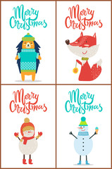 Merry Christmas Animals on Vector Illustration