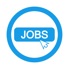 Icono plano puntero en banner JOBS en circulo color azul