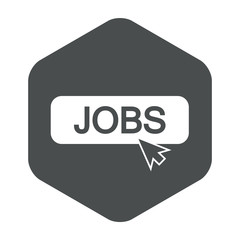 Icono plano puntero en banner JOBS en hexagono gris