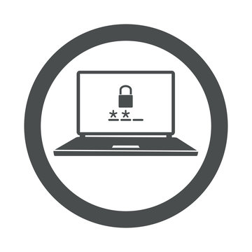 Icono plano seguridad en ordenador en circulo color gris