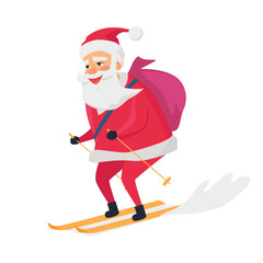 Skiing Happy Santa Clous on White Background