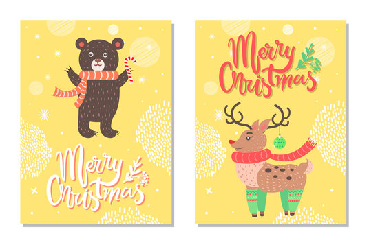 Merry Christmas Postcard with Cute Deer Profile