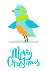 Merry Christmas Greeting Card Tiny Bird Earpieces