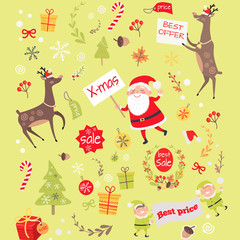 Naklejka na ściany i meble Seamless Pattern with Christmas Elves, Santa Claus