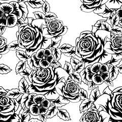 seamless monochrome pattern of flowers for greeting cards, background, price tags