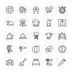 Modern Simple Set of food, hotel, drinks, travel Vector outline Icons. ..Contains such Icons as  cruise,  hipster,  baggage,  vintage,  room and more on white background. Fully Editable. Pixel Perfect