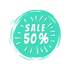 Sale 50 Inscription Blue Painted Spot Brush Stroke