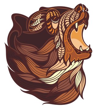 Angry Bear Head in  brown colors