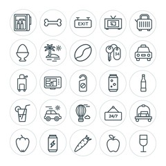 Modern Simple Set of food, hotel, drinks, travel Vector outline Icons. ..Contains such Icons as  alcohol,  travel,  container,  food,  open and more on white background. Fully Editable. Pixel Perfect