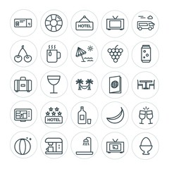 Modern Simple Set of food, hotel, drinks, travel Vector outline Icons. ..Contains such Icons as banana, food,  easter,  rescue,  play, sign and more on white background. Fully Editable. Pixel Perfect