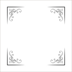 Decorative corners, swirls, ornate frame, Page decoration, Wedding design, Filigree dividers. Vector.