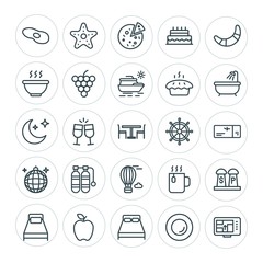 Modern Simple Set of food, hotel, drinks, travel Vector outline Icons. ..Contains such Icons as cup,  tea,  sea,  food, bedroom,  bedroom and more on white background. Fully Editable. Pixel Perfect